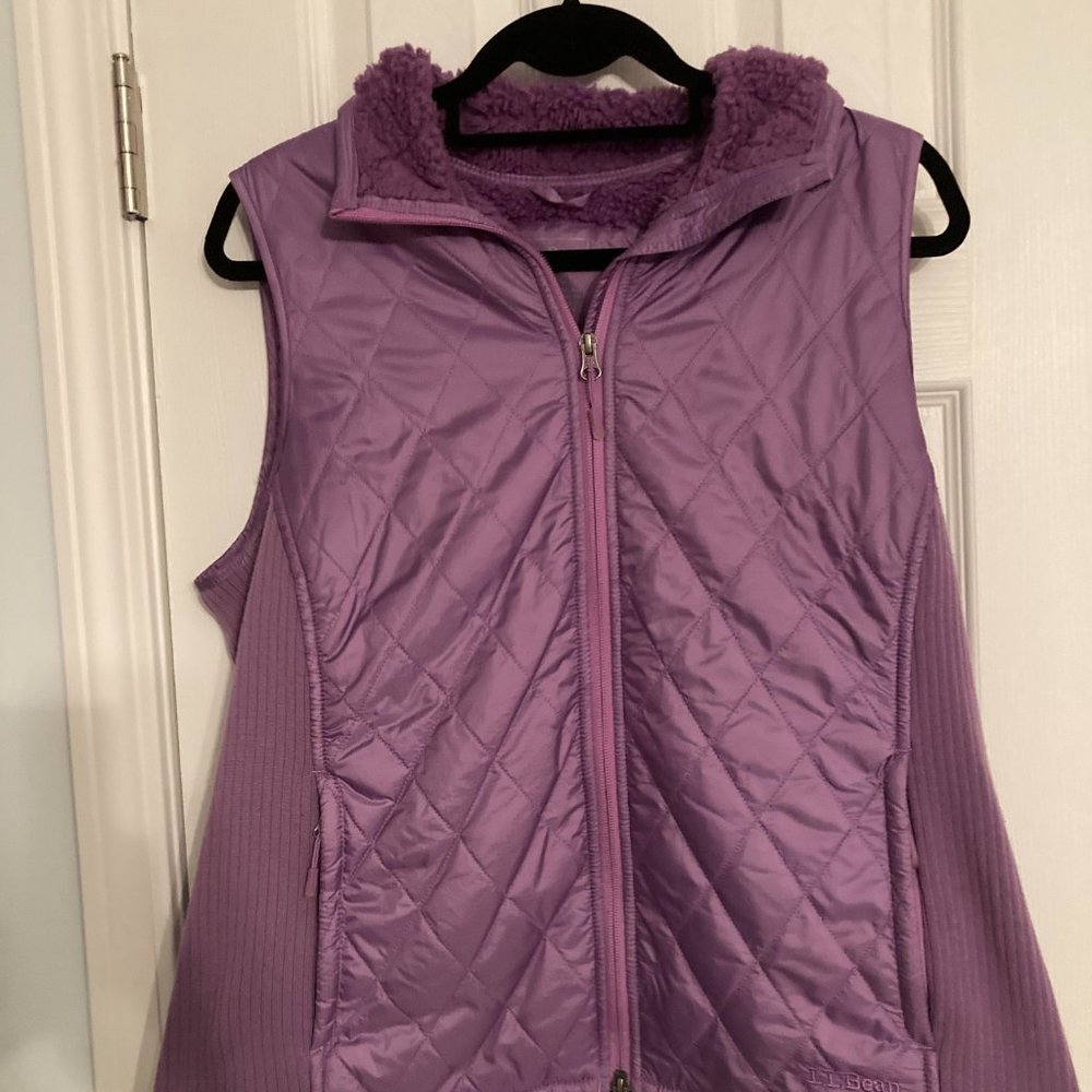 LL Bean Quilted Fleece Lined Full Zip Fitness Vest  Purple Womens Sz L Reg
